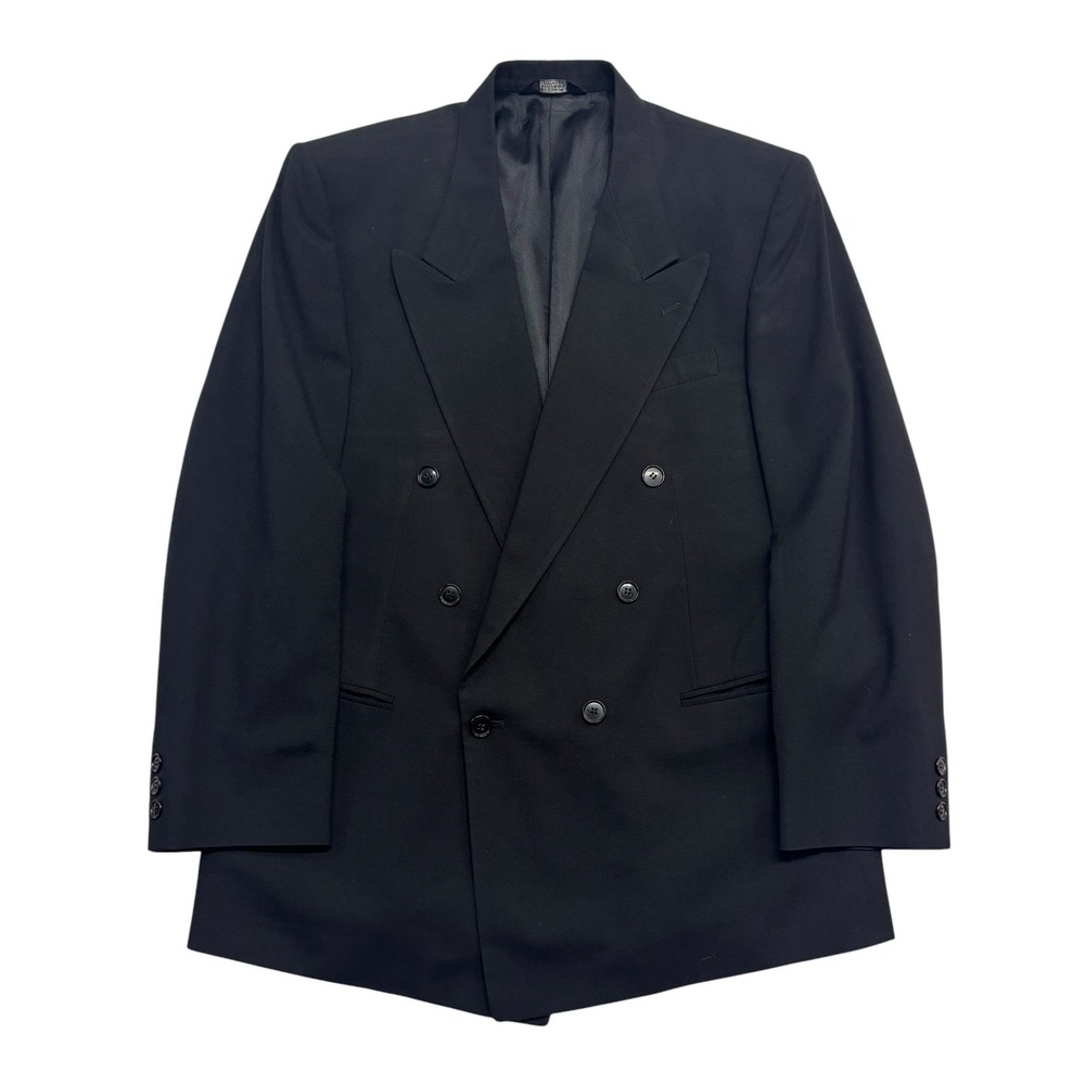 vtg 90s 100% Wool 42R Black Double Breasted Blazer Jacket Sport Suit Coat Mens